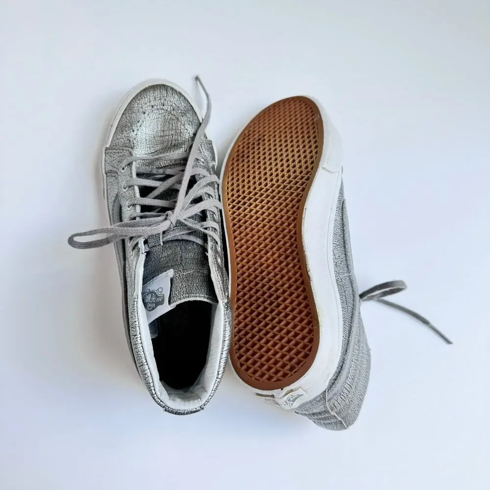 VANS Rare Metallic Silver Leather Upper SK8 High Top Slim Shoes M 5.5 - W 7 - Picture 9 of 10